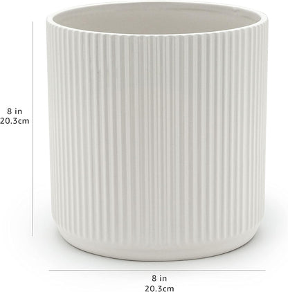 Amazon Basics Fluted Ceramic Round Planter with Drainage Hole, Indoor Outdoor Flower Pot, 10-inch, White