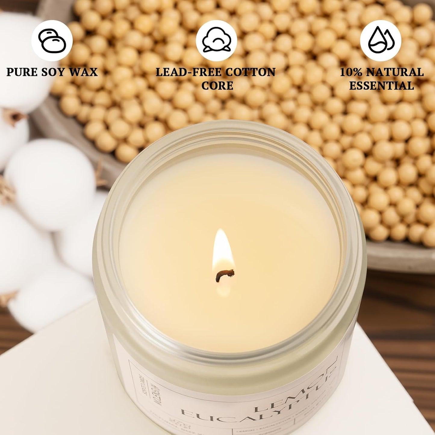 Molensun Lemon Eucalyptus Scented Candles, Aromatherapy Jar Candle, 7 oz Long Lasting Candles, Soy Wax Candle Gift for Women