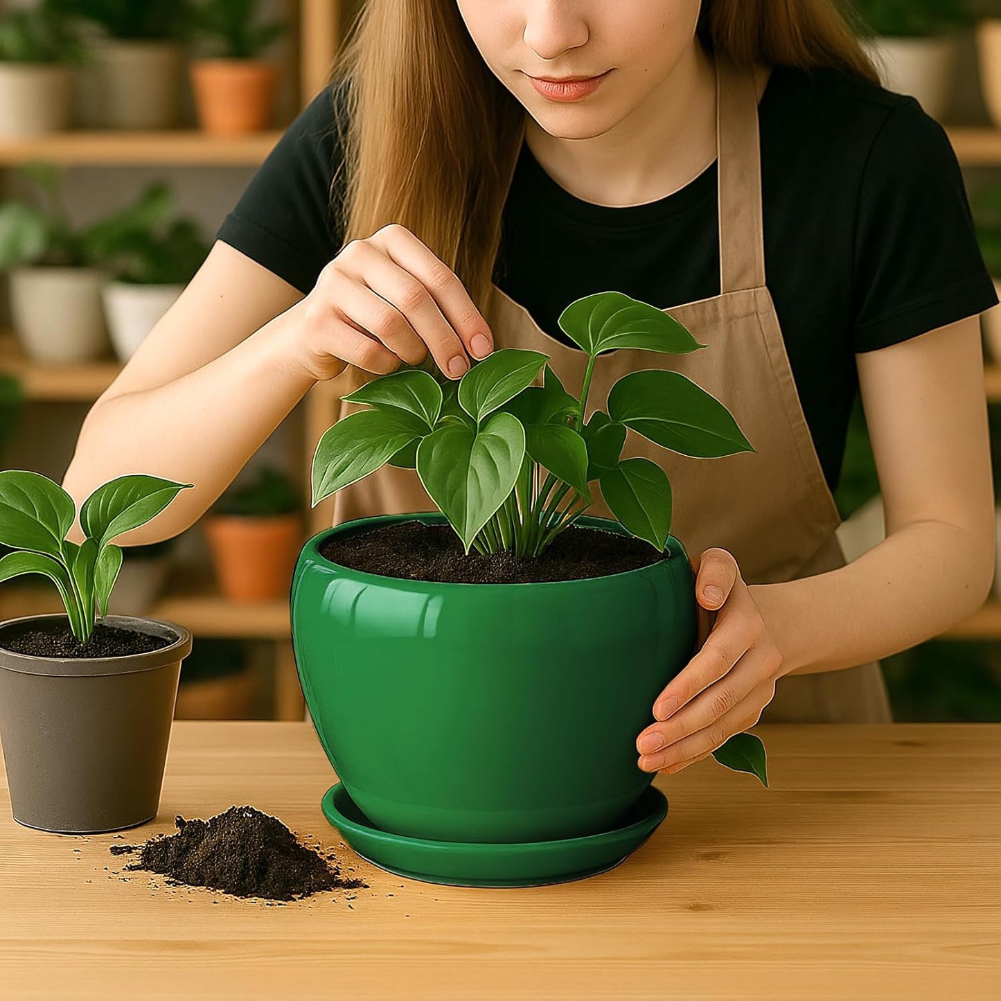 Deep Dream 6 Inch Plant Pots- Ceramic Planter Pot with Drainage Hole and Saucer, Round Flower Pot for Indoor Outdoor Succulent, Snake Plants and Cactus, Blue