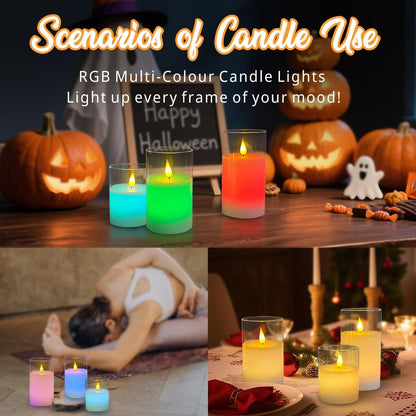 Rechargeable Flameless Glass Pillar Candles–Gifts for Women,–Set of 3, Realistic Flickering LED Light,Remote & Timer, Ideal for Living Room, Bedroom & Festival Wedding Home Party Decor