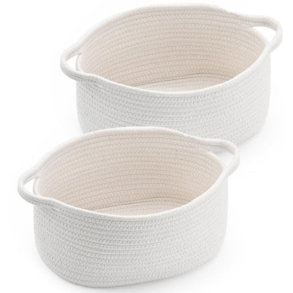 Happyiren Medium Woven Cotton Rope Basket with Handle Empty Decorative Gift Basket for Baby Shower, Graduation, Mother's Day, Nursery Storage 13" Dia x 8" W x 6" H