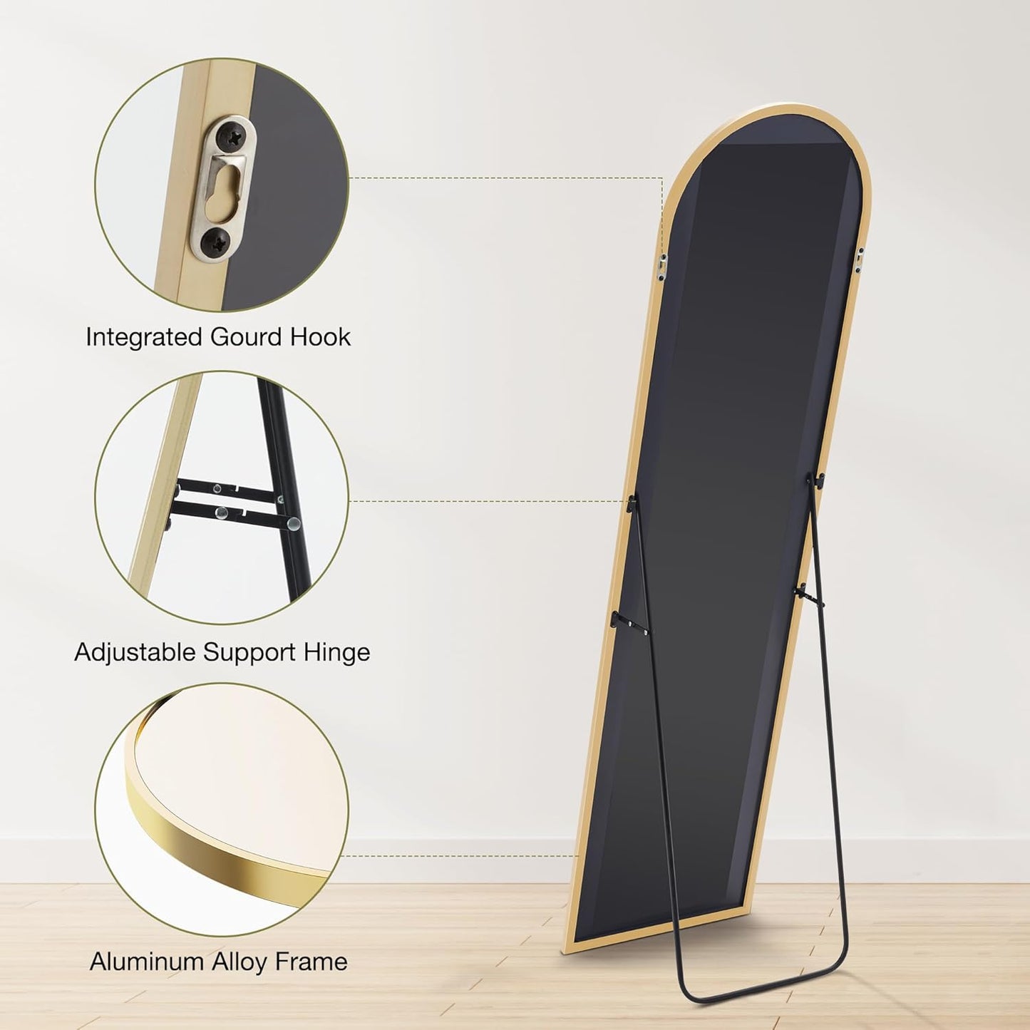 OLIXIS Black Arched Full Length Mirror 60"x16" for Bedroom, Full Body Mirror with Stand, Hanging or Leaning for Wall, Aluminum Alloy Thin Frame Floor Standing for Living Room