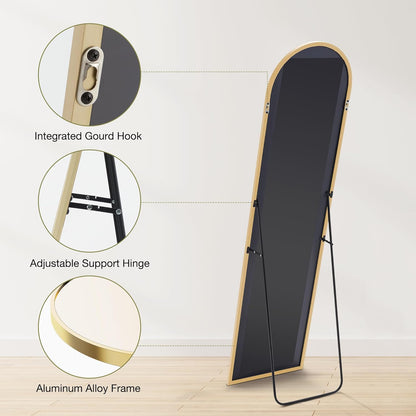 OLIXIS Black Arched Full Length Mirror 60"x16" for Bedroom, Full Body Mirror with Stand, Hanging or Leaning for Wall, Aluminum Alloy Thin Frame Floor Standing for Living Room