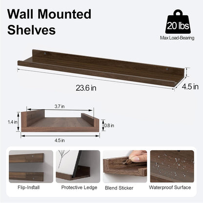 White Floating Shelves for Wall Decor, Wall Mounted Wood Storage Shelf for Bedroom, Living Room, Bathroom, Kitchen, Nursery, Display Picture Ledge Shelf with Lip Set of 2-14 Inches, White