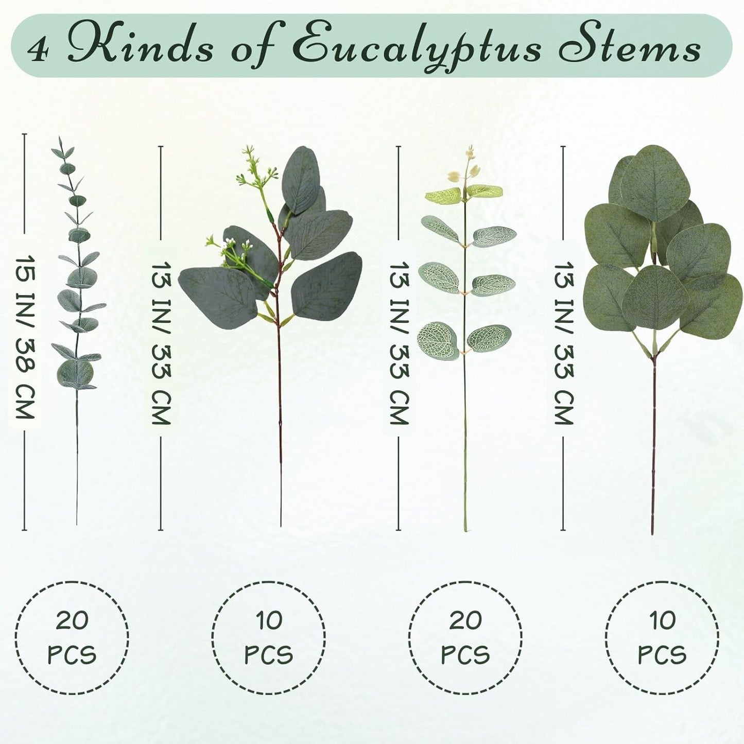 Eucalyptus Stems Bulk 30 Pcs, 4 Kinds Mixed Artificial Silver Dollar Eucalyptus Leaves Bundle Faux Greenery Branches for Wedding Vase Bouquet Floral Arrangement Centerpiece Home Decor
