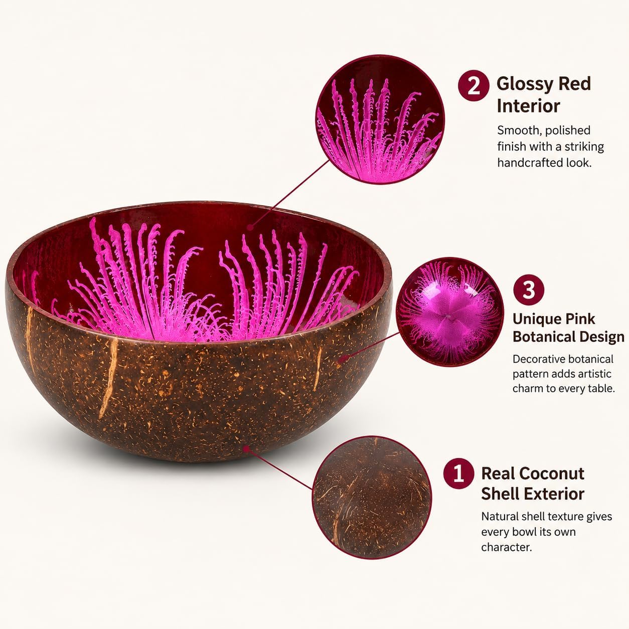 ChezMax Natural Coconut Bowl with Mother of Pearl Inlays - Key Bowl & Fruit Snack Holder (Blue-Gold)