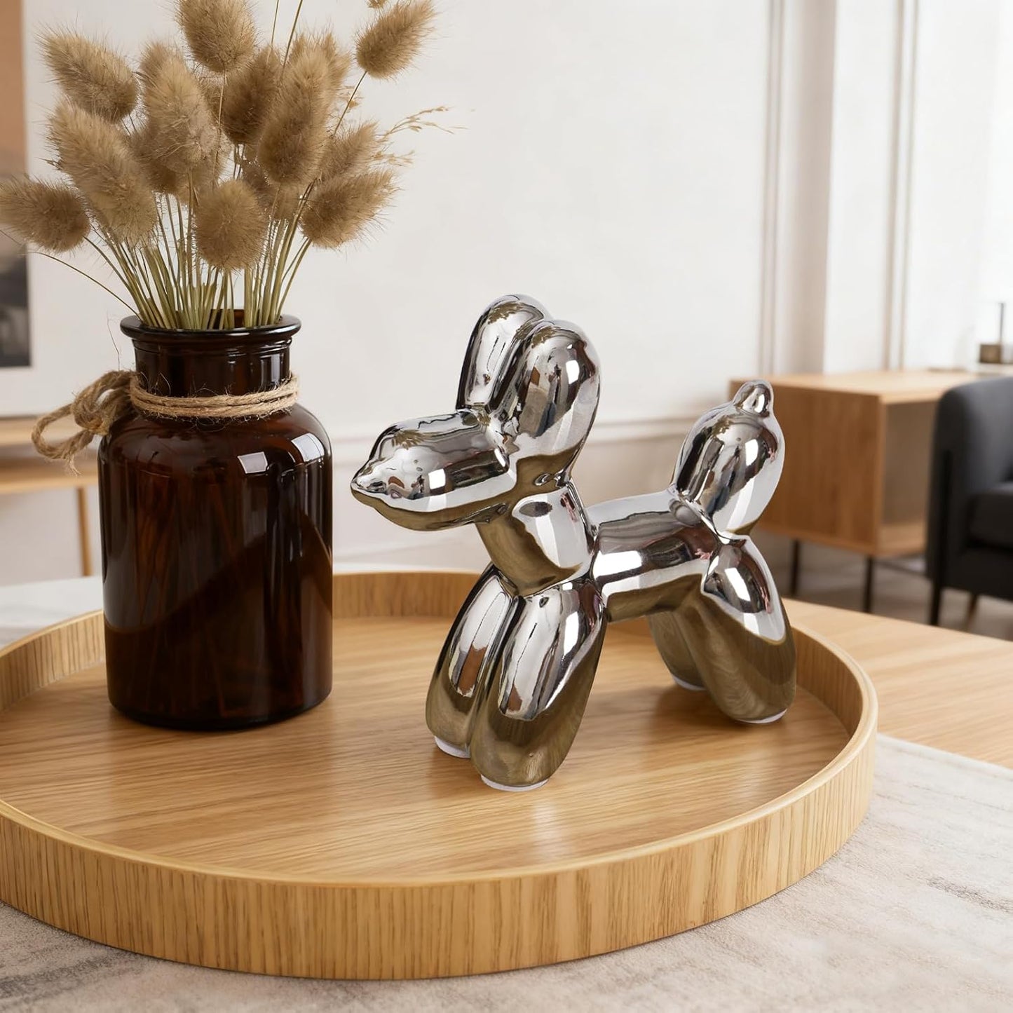 Notakia Cute Ceramics Balloon Dog Statue Crafts Gold Living Room Desktop Decorations,Handmade Modern Small Ceramic Animal Statue Ornament Gold Home Decor Accents