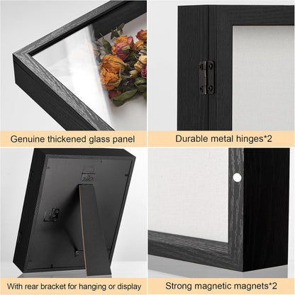 8x10 Deep Shadow Box Picture Frame Display Case with Linen Back and Stand,Real Glass Black Shadow Memory Box Frame 8x10 for Flower Baby Pet Wedding Photo Art Craft Memorial Wall Decor Gift