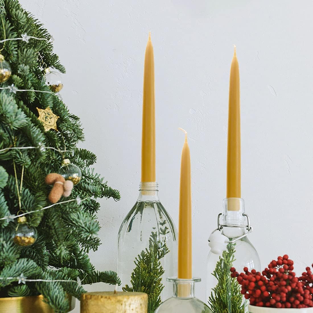 Natural Beeswax Taper Candles, DEYBBY Smokeless and Dripless Beeswax Candles, Long Lasting Burning, Nontoxic, 8 inch, 6 Pack