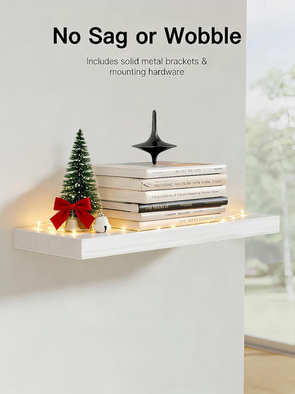 Amada Homefurnishing Floating Shelves, Paulownia Wood Wall Shelves for Living Room/Bedroom/Kitchen/Home Office, Wood Floating Shelf for Home Storage & Organization, Set of 4, 15.75″L x 5.91″W x 0.98″H