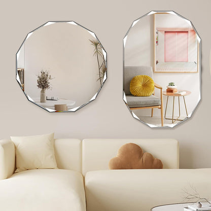 QDSSDECO Round Mirror Sunburst Wall Mirror 24" Beveled Edge Frameless for Living Room Bathroom Bedroom Entryway Decor