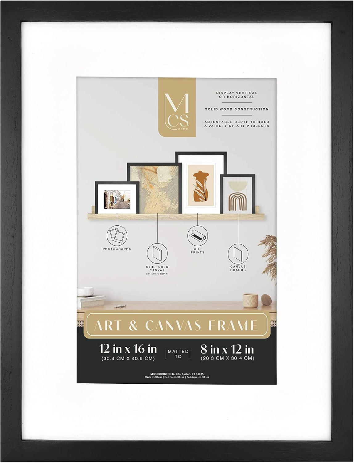 MCS Canvas Float Frames 8x10 Frame, Black Frame for Finished Canvases, Vertical & Horizontal Wall Hanging Frame with Adhesive for Canvas Paintings (1-Pack)