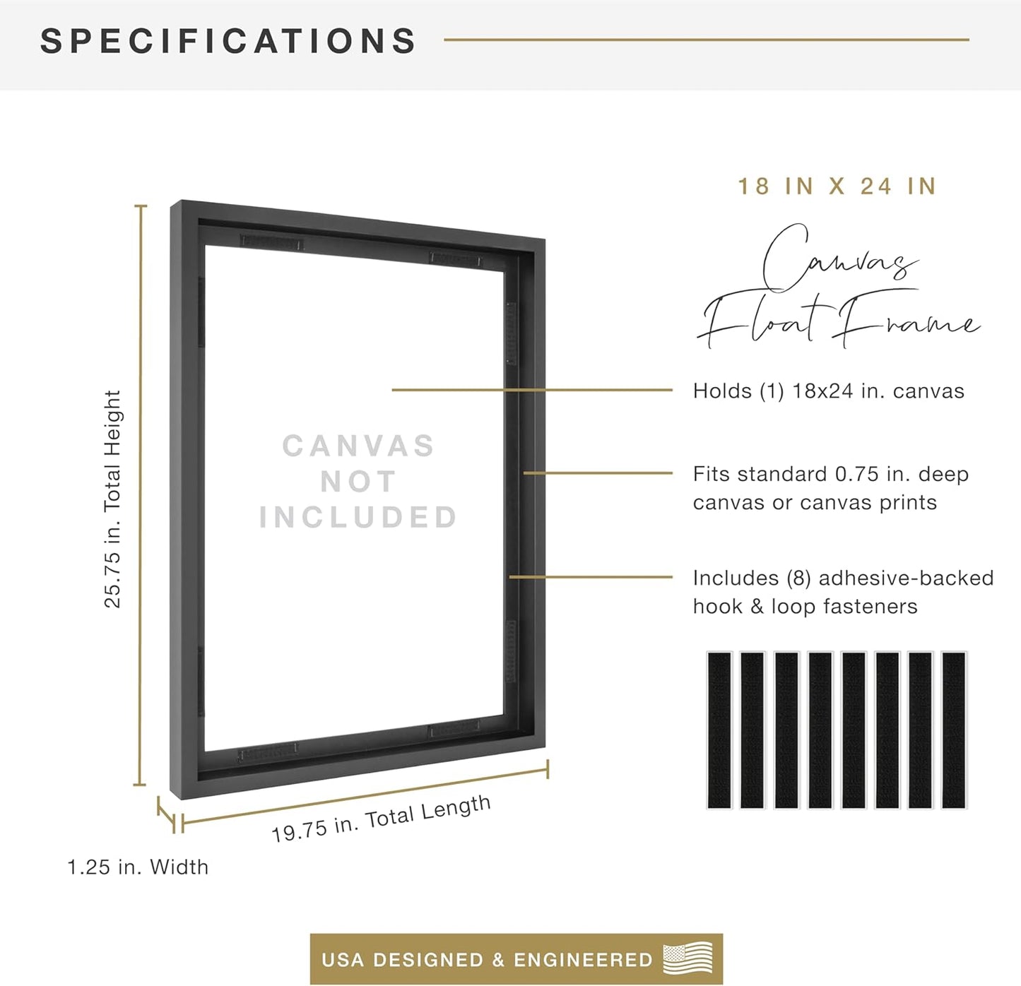 MCS Canvas Float Frames 8x10 Frame, Black Frame for Finished Canvases, Vertical & Horizontal Wall Hanging Frame with Adhesive for Canvas Paintings (1-Pack)