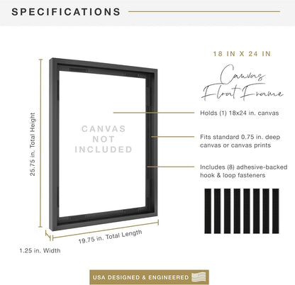 MCS Canvas Float Frames 8x10 Frame, Black Frame for Finished Canvases, Vertical & Horizontal Wall Hanging Frame with Adhesive for Canvas Paintings (1-Pack)