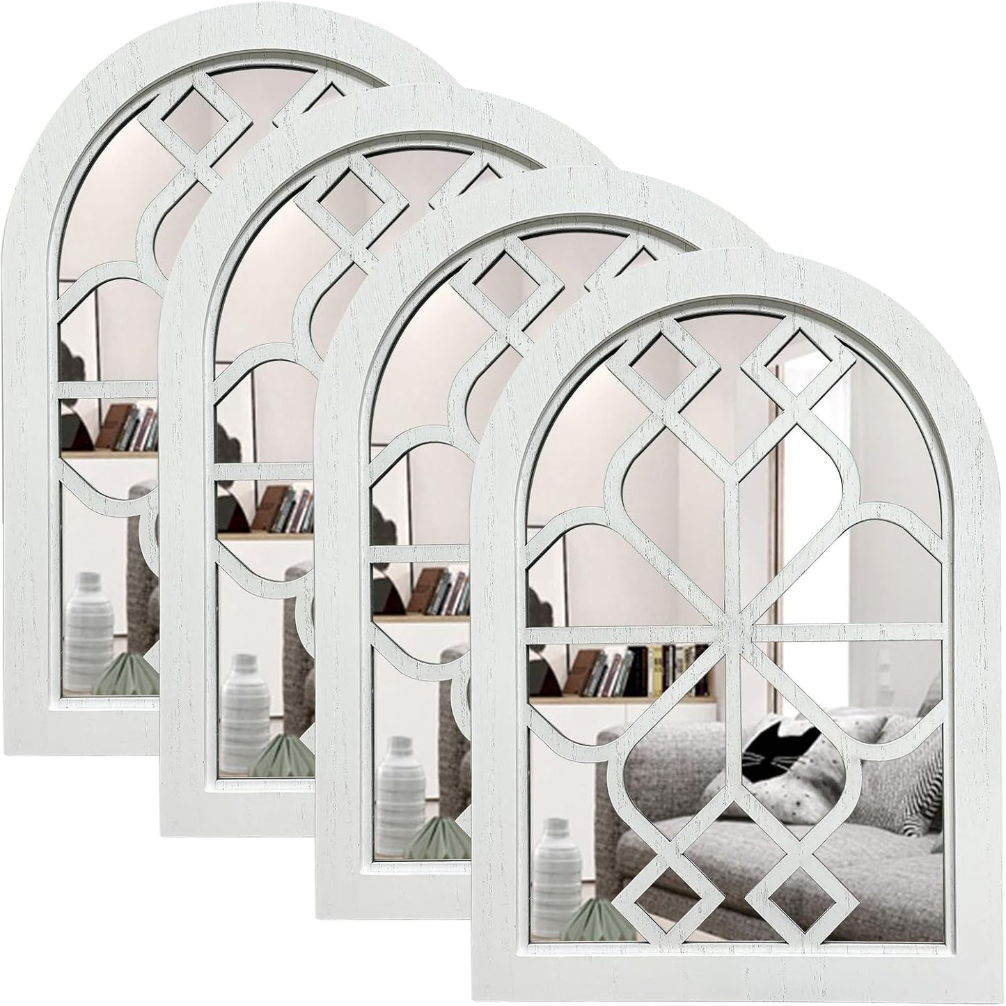ZEXUIRU 4 Set. Rustic Wall Mirrors for Bedroom Bathroom Living Room Entryway Wood Farmhouse Square Easy to Hang Framed Decorative Accent Hanging Wall-Mounted Mirror Set for Living Room - Black