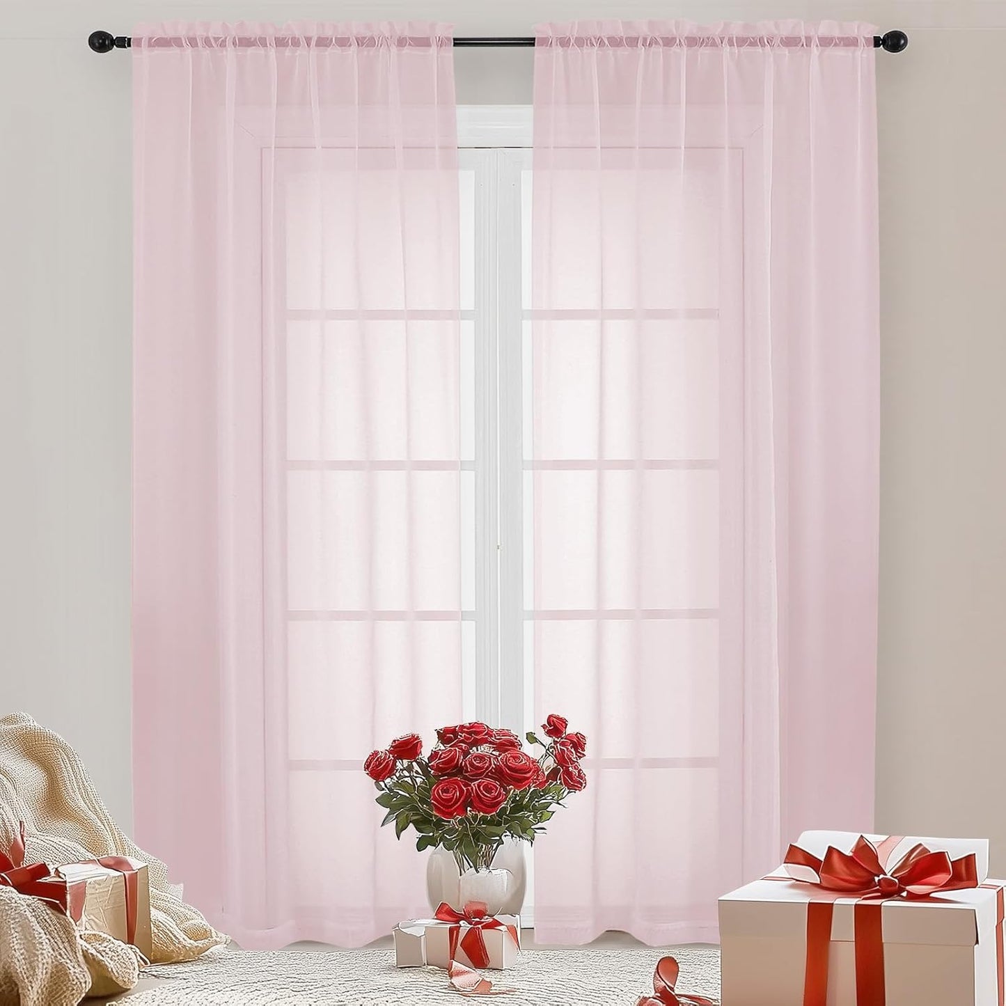 OWENIE Sheer Curtains 84 inches Long 2 Panels Set for Living Room/Bedroom, Rod Pocket Voile Sheer Panel Drapes, White, 2pcs, Each 42" W x 84" L - Colors A