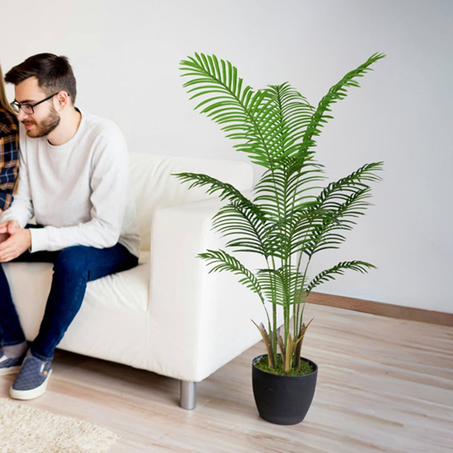 6FT Artificial Palm Tree Indoor with White Pot, Realistic Leaves, 15 Trunks Adjustable Branches, Tall Faux Fake Palm Plant, Ideal for Living Room Bedroom Office Home Interior Aesthetic Decor