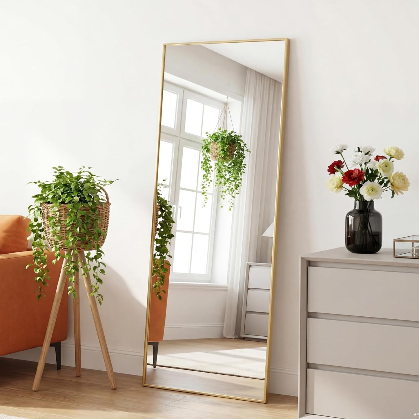 DUMOS Full Length Mirror 64"x21" Full Body Floor Mirror for Bedroom or Cloakroom, Can Stand Alone, Hang or Lean Against Wall, Tall Wall Mirror with Stand, Black