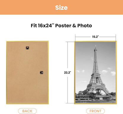 upsimples 24x36 Poster Frame Black 3 Pack, Scratch-Proof Picture Frames 24 x 36 for Photo Gallery - Slide-In Strips, Horizontal or Vertical Wall Mounting