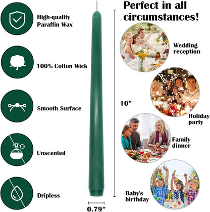 NIKY 10 inch Taper Candles for Christmas, Set of 12 Unscented Dripless Candlesticks - 8 Hours Long Burning for Home Decor, Wedding, Parties and Special Occasions (Ivory)