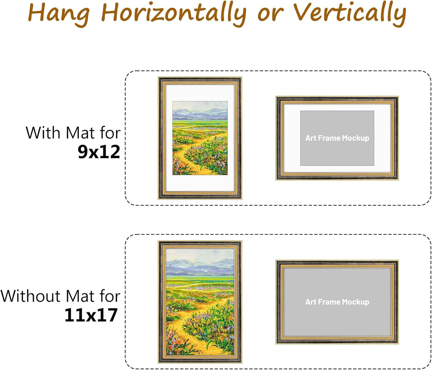 Golden State Art,11x14 Ornate Picture Frame for 8x10 Photo with Mat or 11 x 14 Prints without Mat,Real Glass Wall Display(Color:Green Gold)