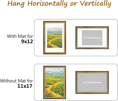 Golden State Art,11x14 Ornate Picture Frame for 8x10 Photo with Mat or 11 x 14 Prints without Mat,Real Glass Wall Display(Color:Green Gold)