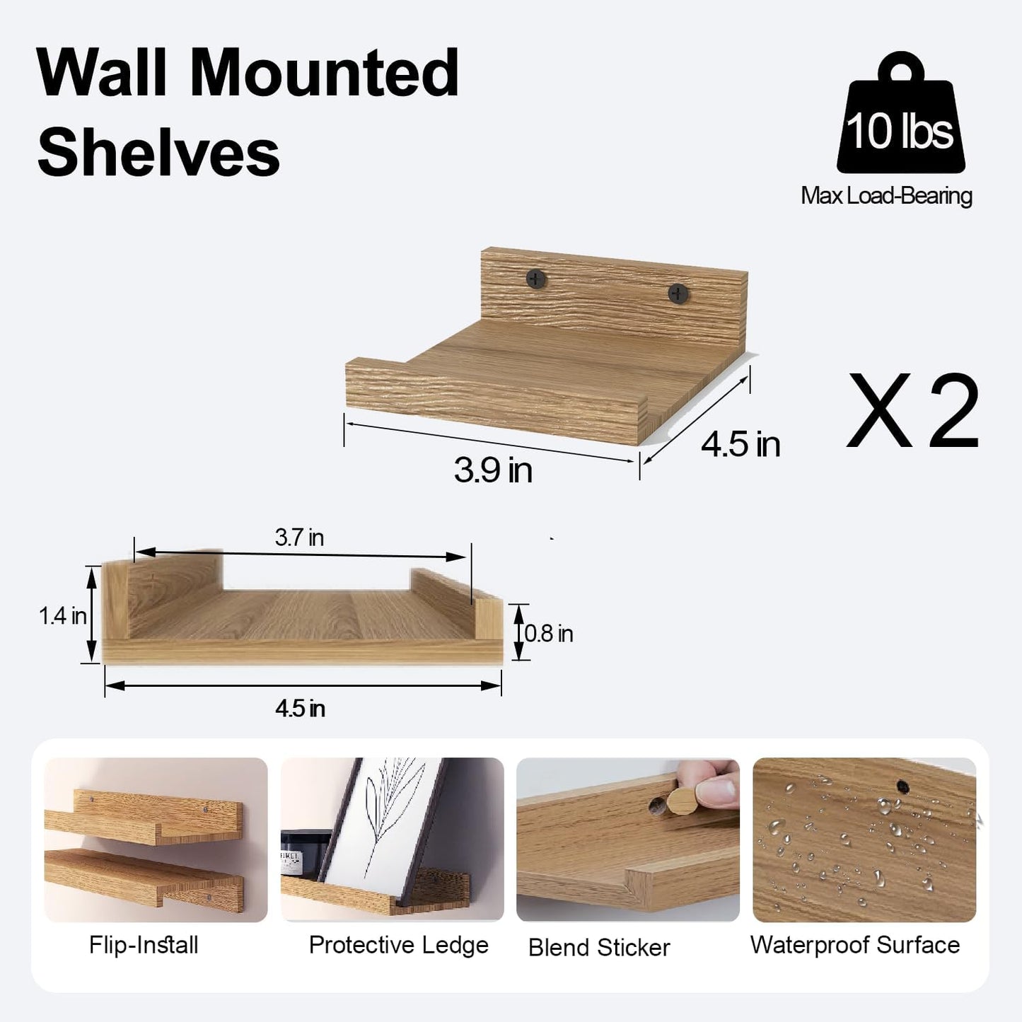 White Floating Shelves for Wall Decor, Wall Mounted Wood Storage Shelf for Bedroom, Living Room, Bathroom, Kitchen, Nursery, Display Picture Ledge Shelf with Lip Set of 2-14 Inches, White