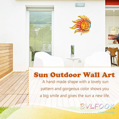 Large Sun Wall Art Decor 45 inch Metal Wall Art, Retro Hanging Decor, Valentine Wall Decorations for Patio,Yard,Garden,Fence,Living Room