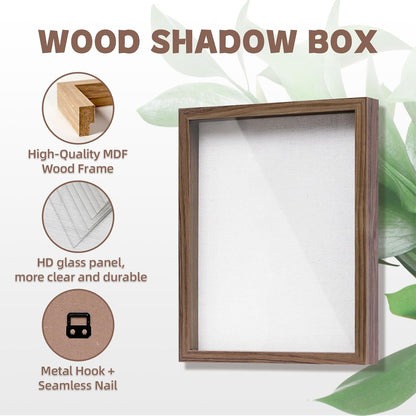 Muzilife 8x8 Shadow Box Picture Frame with Linen Board - Deep Wood & Glass Display Case Ready to Hang Memory Box Baby Sports Memorabilia, Pins, Awards, Medals, Wedding, Tickets and Photos (Black)