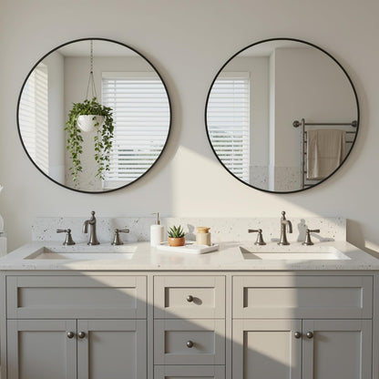 Antok 30 Inch Round Mirror for Wall, Round Bathroom Mirror, Circle Wall Mirrors with Black Metal Frame, Circle Mirrors Suitable for Wall, Bathroom, Vanity, Living Room, Entryway