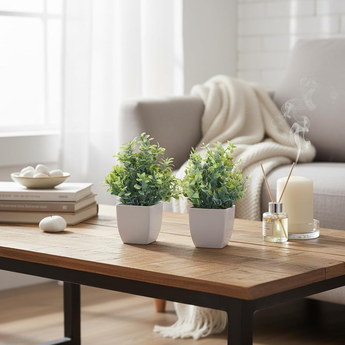 CEWOR Fake Plants 2 Pack Mini Potted Plants Bathroom Accessories Small Artificial Greenery Decorations for Bathroom Office Home Room Kitchen Table Indoor