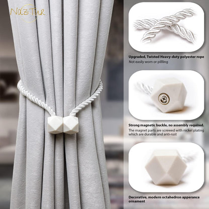 NazTur Magnetic Curtain Tiebacks- Upgrade 2022 with a Thicker Twist Rope & Strong Magnet Tieback Window Treatment Holdbacks Draperies Holders Decorative Drape Handmade Tie Back (Black, 2)
