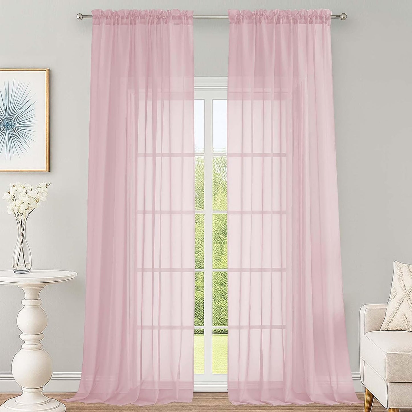 OWENIE Sheer Curtains 84 inches Long 2 Panels Set for Living Room/Bedroom, Rod Pocket Voile Sheer Panel Drapes, White, 2pcs, Each 42" W x 84" L - Colors A