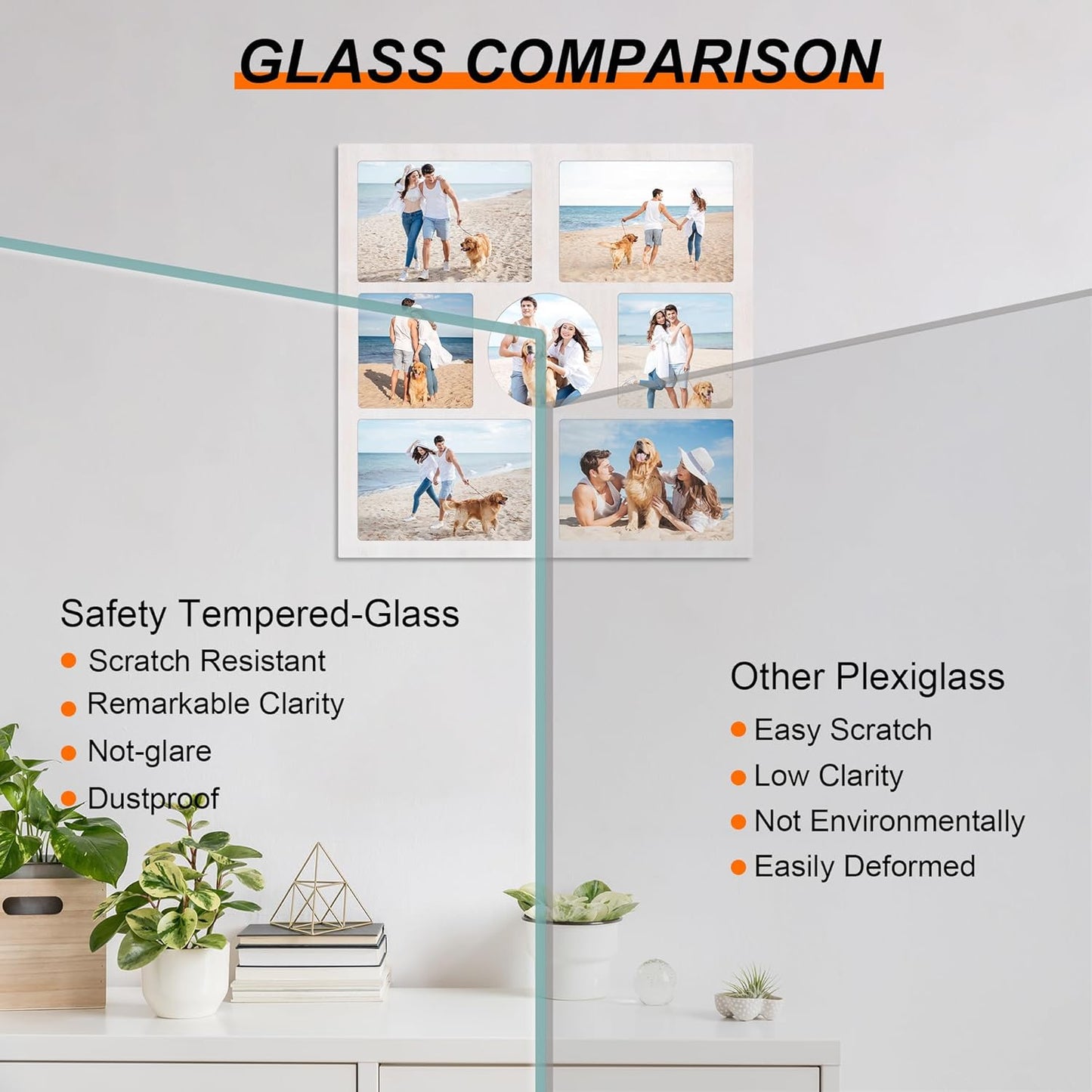 YESKAY 4x6 Picture Frame Collage for Wall Decor, Multiple Photo Collage Frames with Tempered Glass, 7-Opening for 4 x 6 Picture Frames, Rustic Brown, 1 Pack