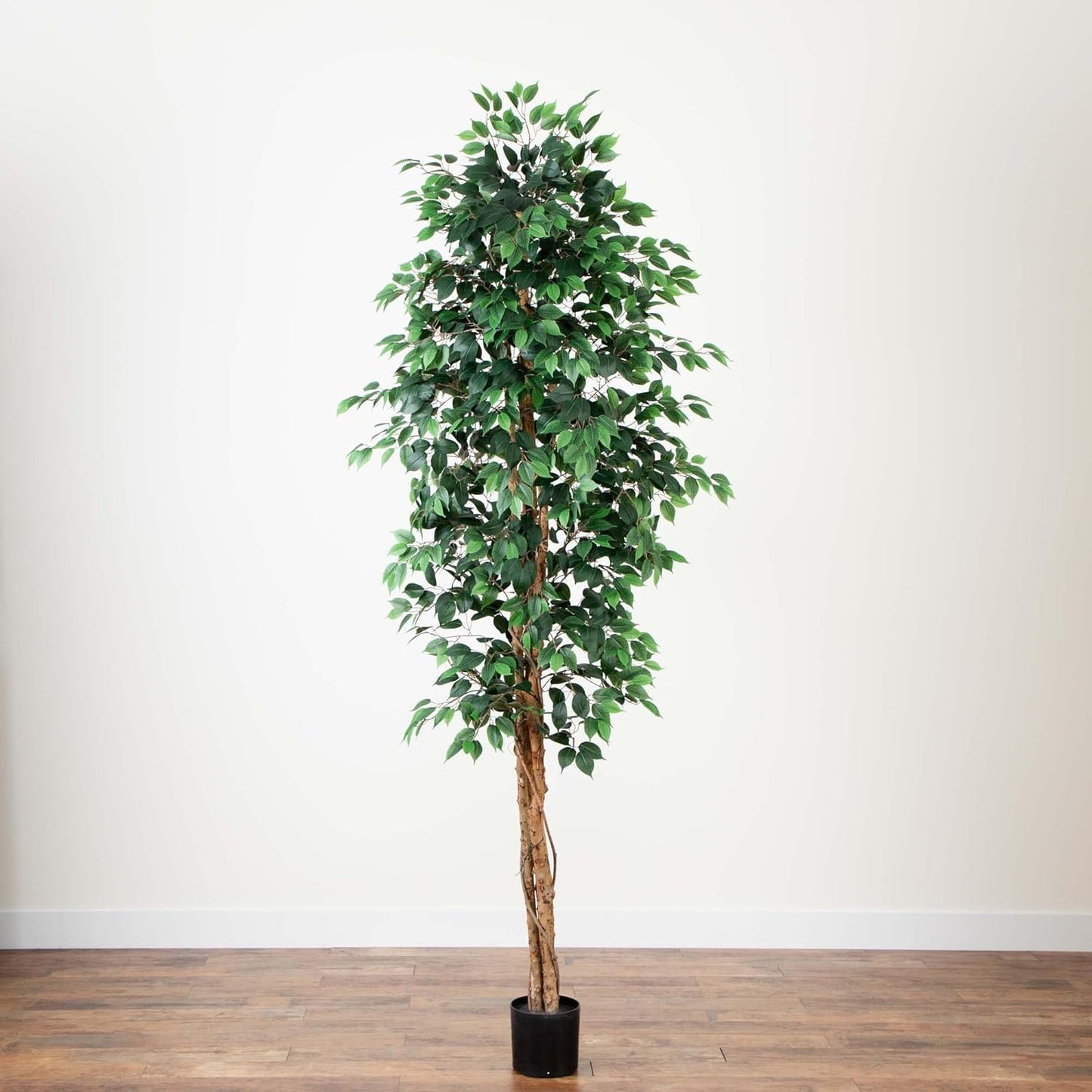Nearly Natural 4ft Triple Trunk Ficus Silk Tree with Natural Wood Trunks and Dense Foliage, Mid-Size Faux Floor Plant for Home and Office