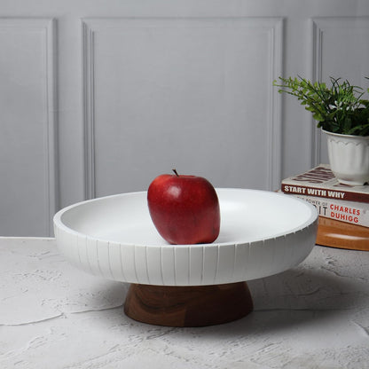 Mango Wood fruit bowl, Decorative black bowl with natural finish pedestal | 12" dia | Dual tone look | Use as Centerpiece for kitchen counter or dining table (Black)