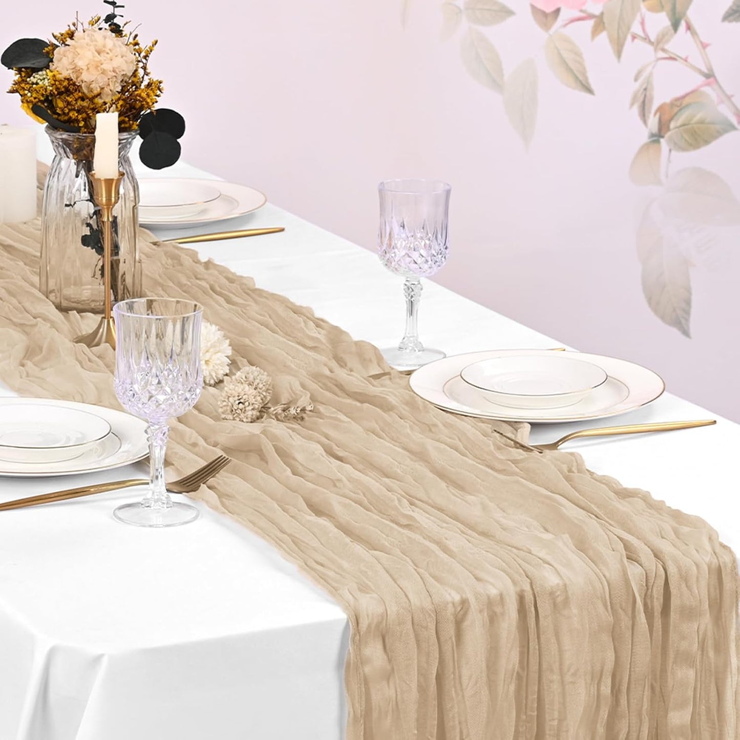 10 Pack Beige Cheesecloth Table Runner 17x108 Inch Boho Gauze Cheese Cloth Table Runners for Wedding Party Baby Shower Birthday Home Decor