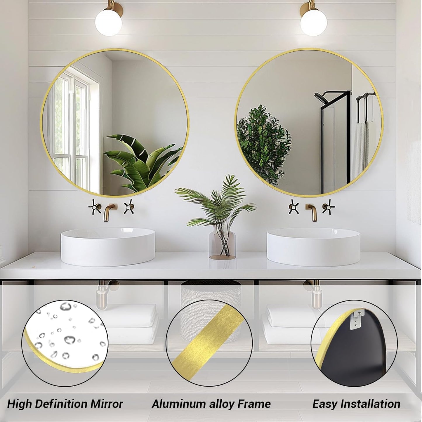 Sunniry Black Round Mirror, Round Mirror 24 inch, Black Circle Mirrors Matte Metal Frame, Wall Mounted Mirrors for Living Room, Bathroom, Wall, Entryway.