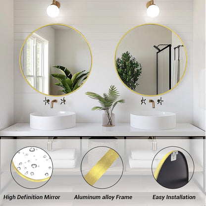 Sunniry Black Round Mirror, Round Mirror 24 inch, Black Circle Mirrors Matte Metal Frame, Wall Mounted Mirrors for Living Room, Bathroom, Wall, Entryway.