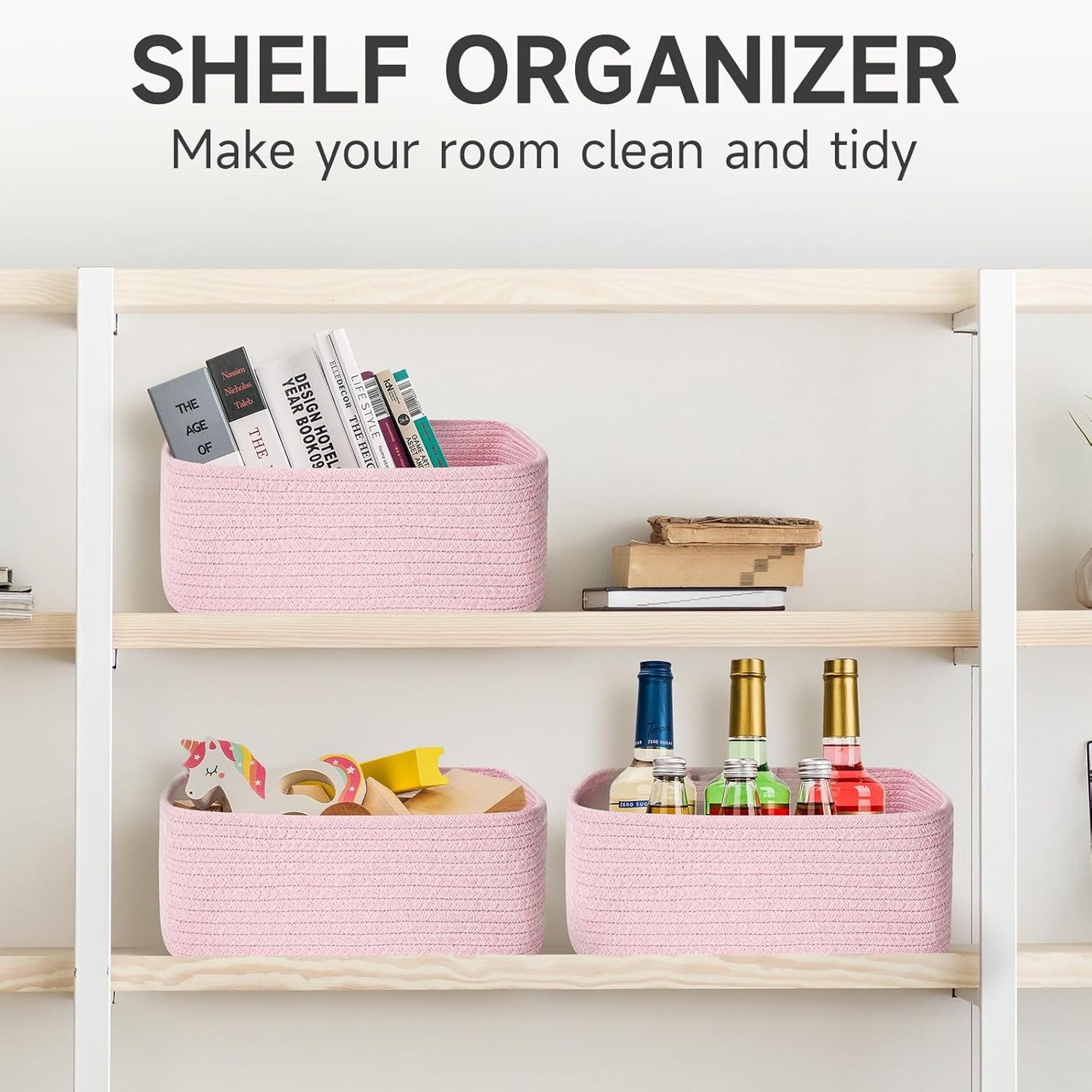 3-Pack Small Storage Baskets for Organizing | Woven Shelf Toy Basket | Rope Baskets for Gifts Empty | Closet Organizer Bins with Handles | Cube Decorative Box | 11.8×7.8×5.1” | Mixed brown