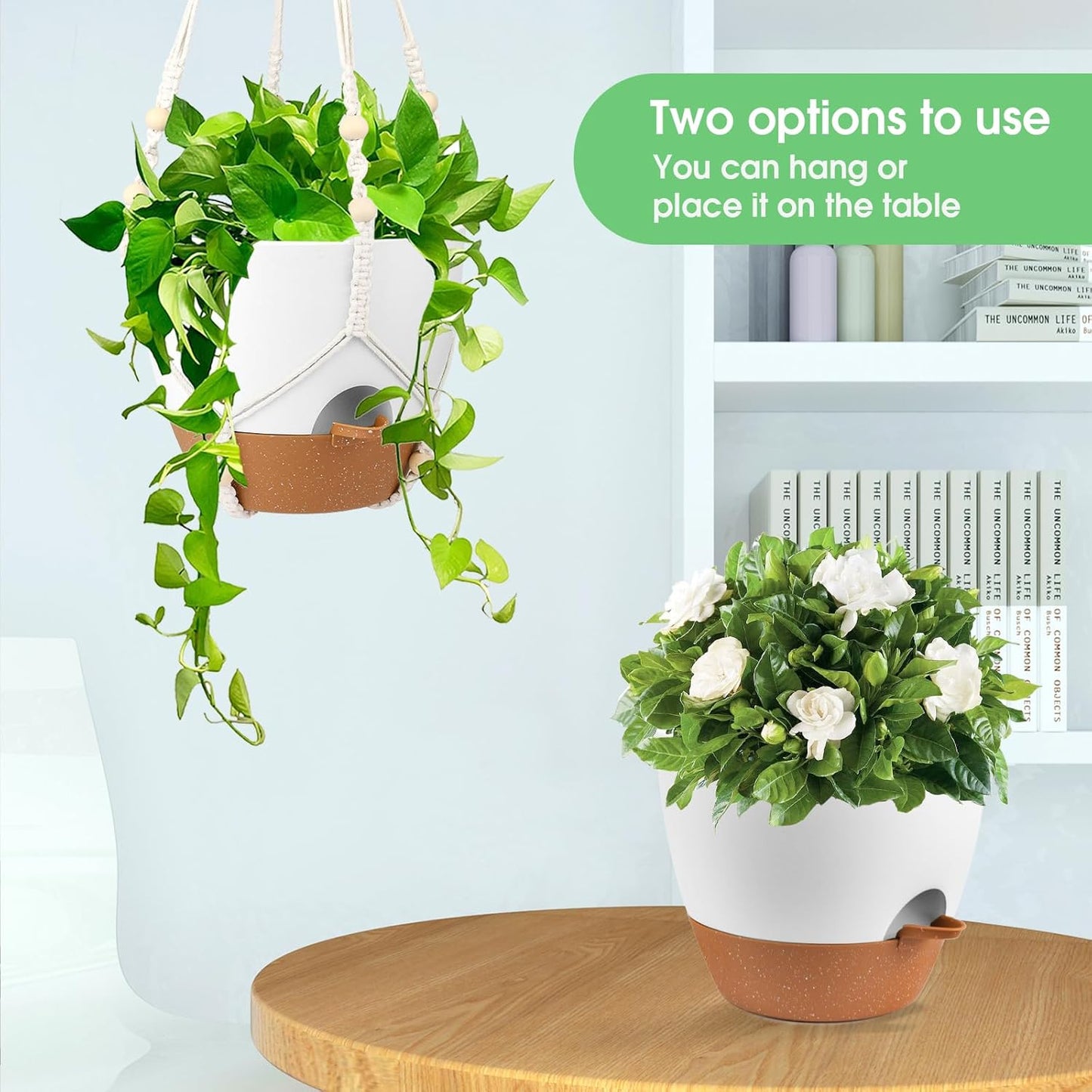 Vanslogreen Hanging Planters for Indoor Outdoor Plants, 2 Pack Self Watering Hanging Pot with Drainage Holes & Removable Tray (Black, 8'')