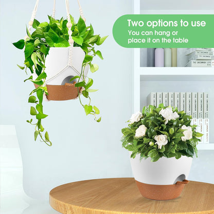 Vanslogreen Hanging Planters for Indoor Outdoor Plants, 2 Pack Self Watering Hanging Pot with Drainage Holes & Removable Tray (Black, 8'')