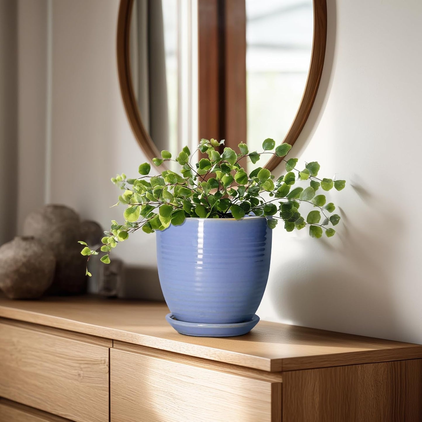 Ceramic Pots for Plants - 6 Inch Plant Pot with Drainage Hole and Saucer, Round Planters for Indoor Outdoor, Flower Pots, Modern Planter, Home Office Room Decor, Gifts for Plant Lovers, White