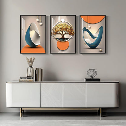 Framed Modern Luxury Gold Wall Art, Set of 3 Piece Contemporary Paintings Artwork for Walls, Golden Prints Pictures with Gold Frame, Wall Decor for Living Room, Hallway, Bedroom, Office 16x24 Inch
