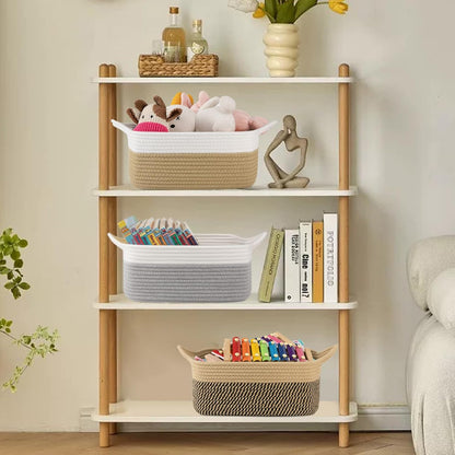 OIAHOMY Woven Basket, Gift Basket Empty with Gift Bags and Ribbons, Rope Baskets for Baby Showers, Storage Baskets with Handles for Nursery, Pet Toy Organizer - White