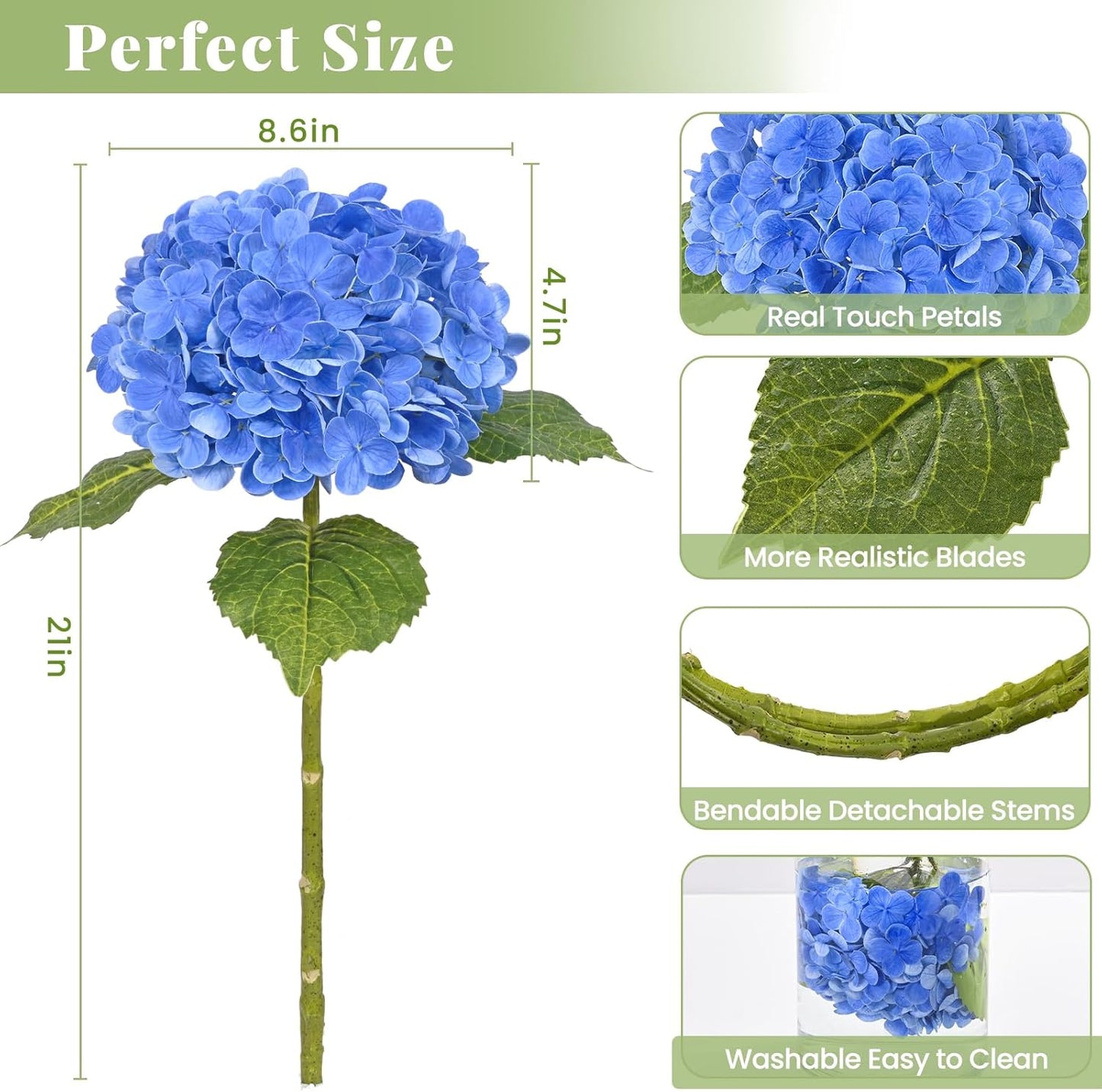 MARTINE MALL 3Pcs 21in Hydrangea Artificial Flowers, Latex Real Touch Hydrangeas Lifelike Large Hydrangea Flowers for Home Decor Party Arrangements Wedding Bouquets Centerpieces (Blue)