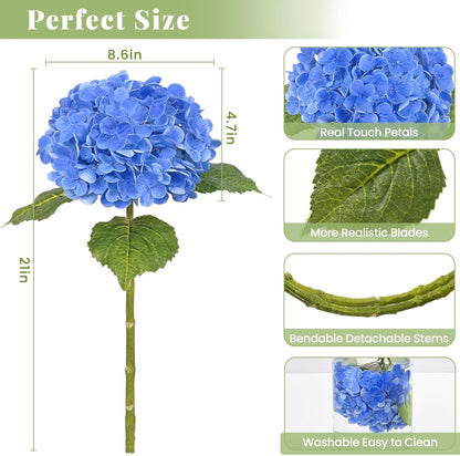 MARTINE MALL 3Pcs 21in Hydrangea Artificial Flowers, Latex Real Touch Hydrangeas Lifelike Large Hydrangea Flowers for Home Decor Party Arrangements Wedding Bouquets Centerpieces (Blue)