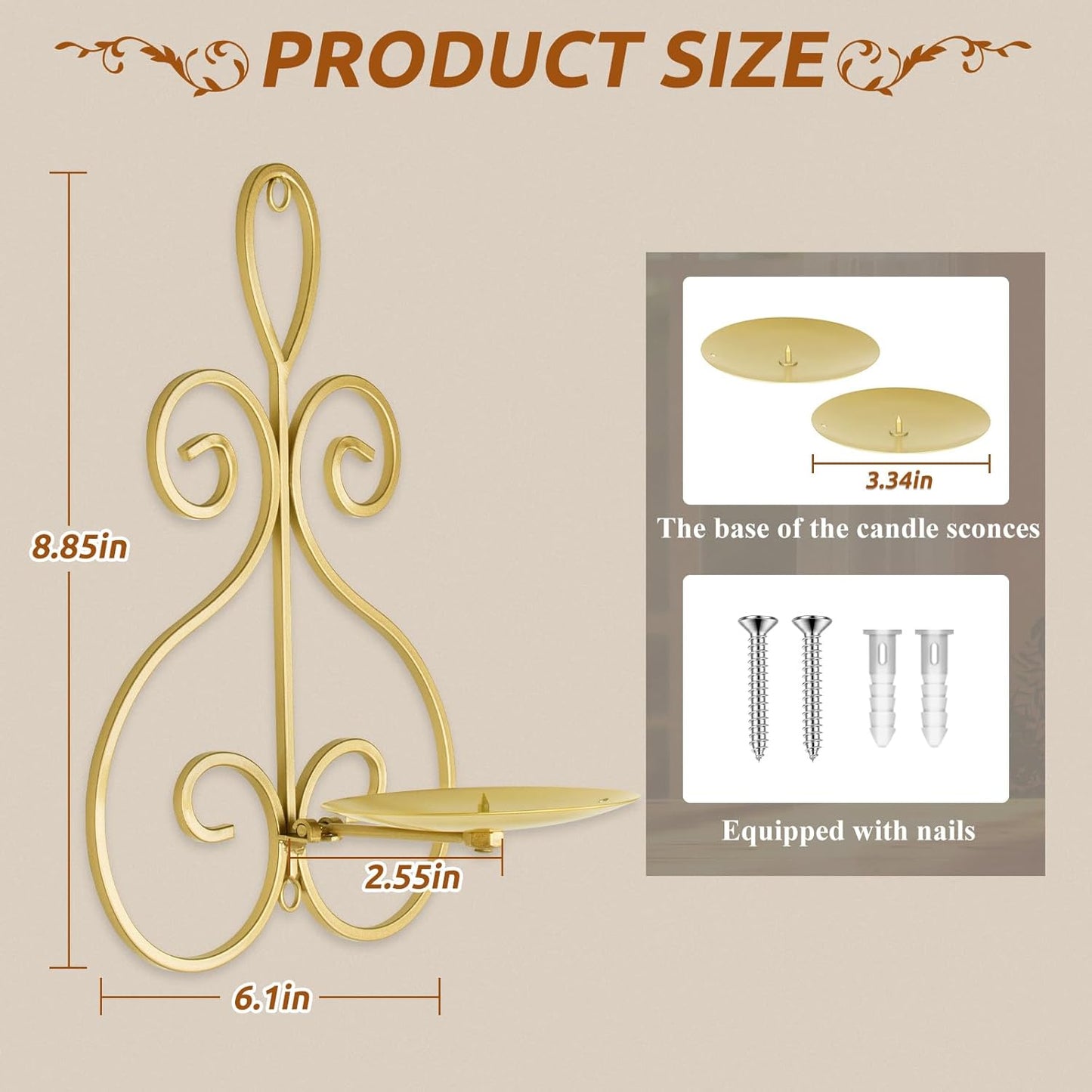 Wall Candle Sconces Set of 2, Double Scroll Pattern Candle Sconces, Metal Wall Candle Holder for Home Decor, Living Room, Dining Room, Bedroom, Black, Gifts for Men Women Mom or Dad