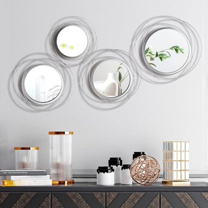 Hicarer 4 Pcs Decorative Wall Mirror Round Modern Circle Mounted Mirror Metal Wall Art Decor for Bedroom Living Room Entryway Dining Room Hallway(Gold)