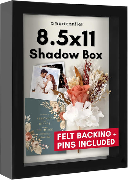 Americanflat 12x16 Shadow Box Frame with Polished Plexiglass - Silhouette Collection - Large Shadow Box Display Case for Tabletop and Wall Display - Black with Soft Felt Back